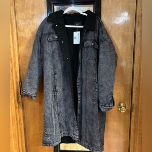 Coalition LA Black Denim Sherpa Lined Long Jacket Size LARGE NWT